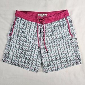 Vintage Mr Swim Trunks Short Board Shorts Mens Size 32 Pink Blue